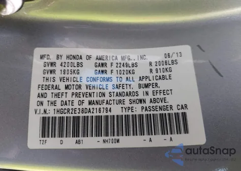 2013 Honda Accord Lx from USA, damaged, VIN 1HGCR2E38DA216794